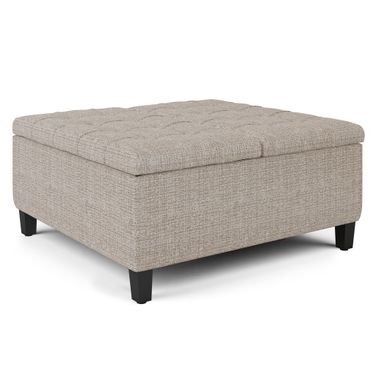 Harrison Tweed Look Fabric Coffee Table Storage Ottoman In Platinum