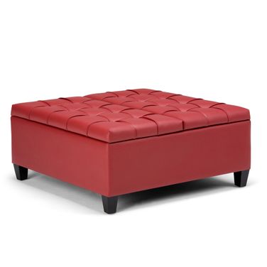 Harrison Vegan Faux Leather Coffee Table Storage Ottoman In Crimson Red