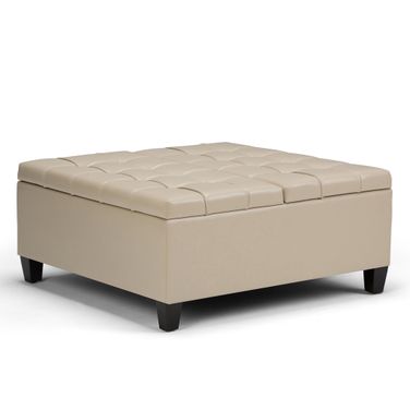 Harrison Vegan Faux Leather Coffee Table Storage Ottoman In Satin Cream