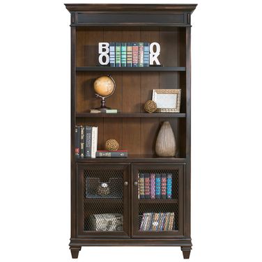 Hartford Wood Bookcase with Doors In Two Toned Black