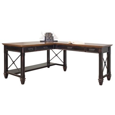 Hartford Wood Open Return L-Desk In Two Toned Black