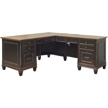 Hartford Wood Return L-Desk In Two Toned Black