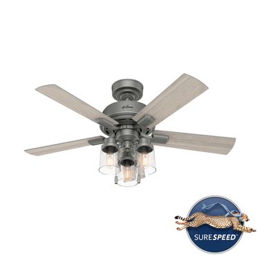 Hartland 44 Inch Ceiling Fan with LED Light Kit and Pull Chain In Matte Silver and Light Gray Oak