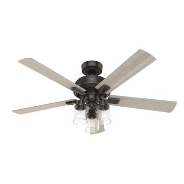 Hartland 52 Inch Ceiling Fan with LED Light Kit and Handheld Remote In Noble Bronze and Light Gray Oak