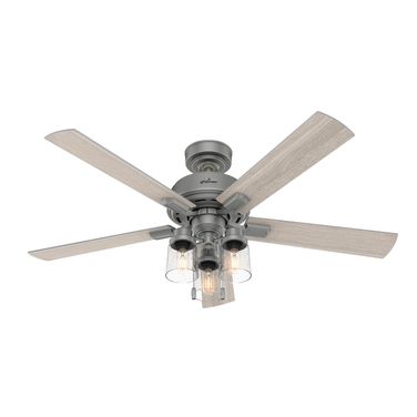 Hartland 52 Inch Ceiling Fan with LED Light Kit and Pull Chain In Matte Silver and Light Gray Oak