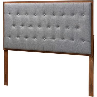 Harumi Grey Fabric and Walnut Brown Finished Wood King Headboard