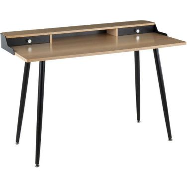 Harvey Contemporary Desk In Black Steel And Natural And Black Wood With Nickel Accents