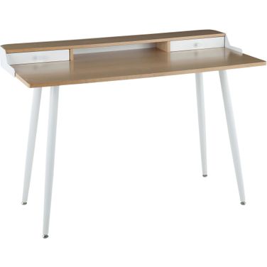 Harvey Contemporary Desk In Steel And Natural Wood With White Accents