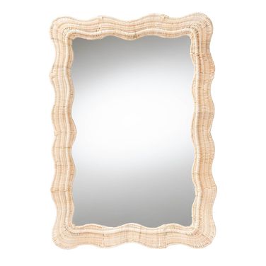 Hasana Scallop Rattan Accent Wall Mirror In Natural