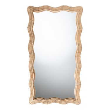 Hasana Scalloped Frame Floor Mirror In Natural Rattan