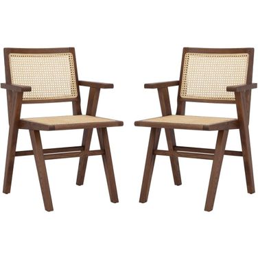 Hattie French Cane Arm Chair Set of 2 In Walnut And Natural