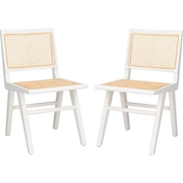 Hattie French Cane Dining Chair Set of 2 In White And Natural