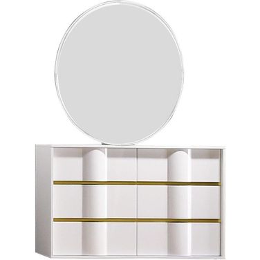 Havana 2 Piece Poplar Wood Dresser And Mirror Set In White And Gold Trim