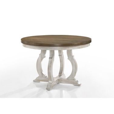 Havanna 47 Inch Round Dining Table with Off White Colored Base In Vintage Walnut