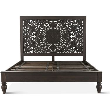 Haveli Carved King Bed In Vintage Brown