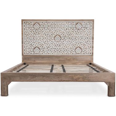 Haveli Geometric Carved King Bed In Natural White