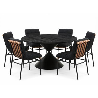 Haven 7-Piece 59 Inch Round Pedestal Dining Set In Ebony Black