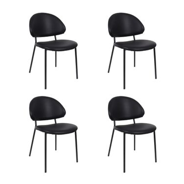 Haven Vegan Leather Metal Side Chair Set of 4 In Black