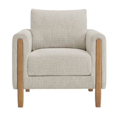 Hawken Boucle Fabric Accent Armchair In Parchment Beech