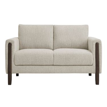 Hawken Boucle Fabric Loveseat In Parchment Espresso