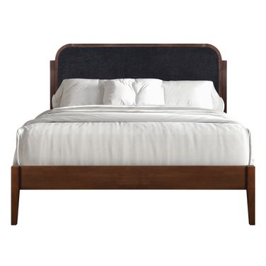 Hawthorne Queen Platform Bed with Upholstered Headboard In Walnut and Charcoal