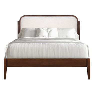 Hawthorne Queen Platform Bed with Upholstered Headboard In Walnut and White