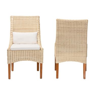Haybourne Handwoven Wicker Dining Chair with Wingback Frame Set of 2 In Natural Rattan and Honey