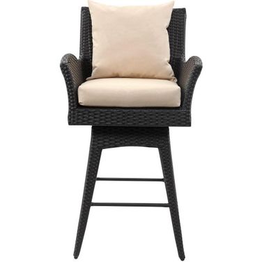 Hayes Black and Beige Outdoor Wicker Swivel Armed Bar Stool