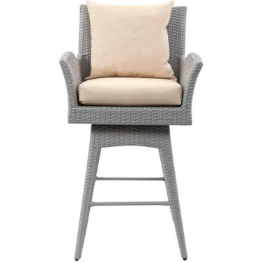 Hayes Grey and Beige Outdoor Wicker Swivel Armed Bar Stool