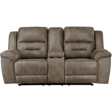 Hazen Double Reclining Love Seat with Center Console In Brown
