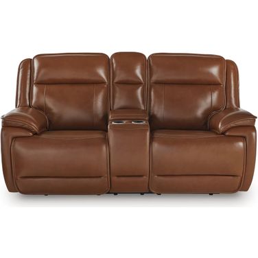 Healy Pier Power Reclining Loveseat with Console In Chocolate