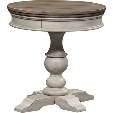Heartland Antique White Round Pedestal Chair Side Table