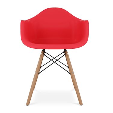 Heavy Duty Plastic and Solid Wood Dining Arm Chair In Red and Natural