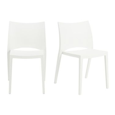Heavy Duty Plastic Outdoor Stacking Dining Chairs Set of 2 In White