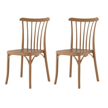 Heavy Duty Plastic Slat Back Dining Side Chairs Set of 4 In Tan