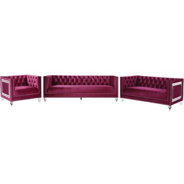 Heibero Living Room Set In Burgundy Velvet