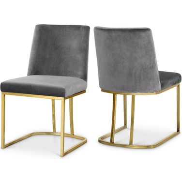 Heidi Velvet Dining Chair Set of 2 In Grey/Gold