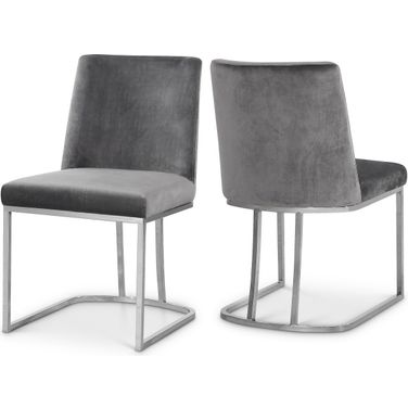 Heidi Velvet Dining Chair Set of 2 In Grey/Chrome