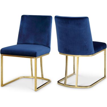 Heidi Velvet Dining Chair Set of 2 In Navy and Gold