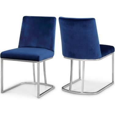 Heidi Velvet Dining Chair Set of 2 In Navy and Chrome