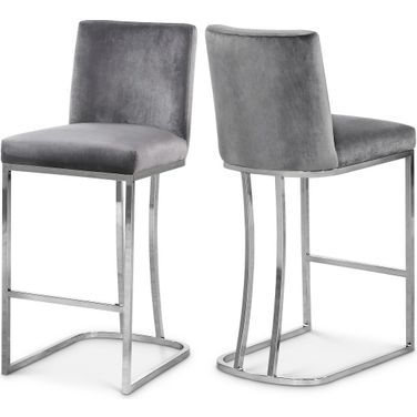 Heidi Velvet Stool In Grey/Chrome