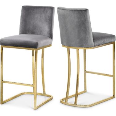 Heidi Velvet Stool In Grey/Gold