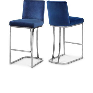 Heidi Velvet Stool In Navy and Chrome