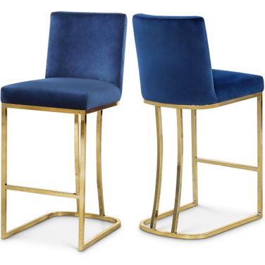 Heidi Velvet Stool In Navy and Gold