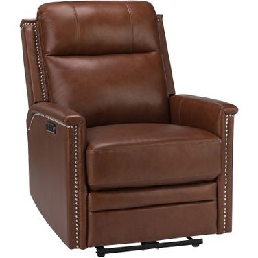Heinrich Genuine Leather Power Recliner In Brown