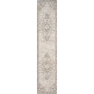 Heirloom Blend Vintage 2'2" x 10' Indoor Rug In Ivory and Charcoal