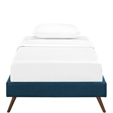 Helen Fabric Twin Bed Frame with Round Splayed Legs In Azure