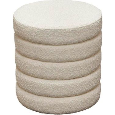 Helix Round Accent Ottoman In Ivory Boucle Fabric