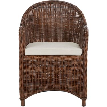 Hemi Brown and White Striped Wicker Club Chair