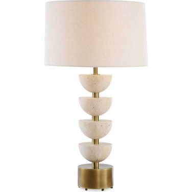 Hemisphere Travertine Table Lamp In White and Brown